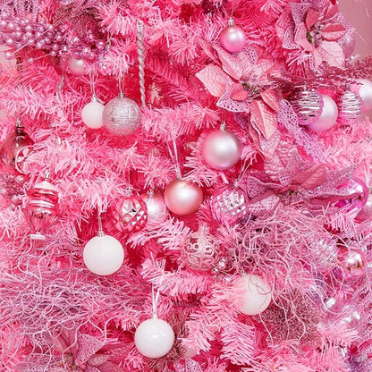 SY CRAFT 86 Pieces of Assorted Shatterproof Christmas Ball Snowflake Ornaments Seasonal Decorative Hanging Ornament Set with Hand-held Gift Package for Xmas Tree Decorations (86PCS, Pink)