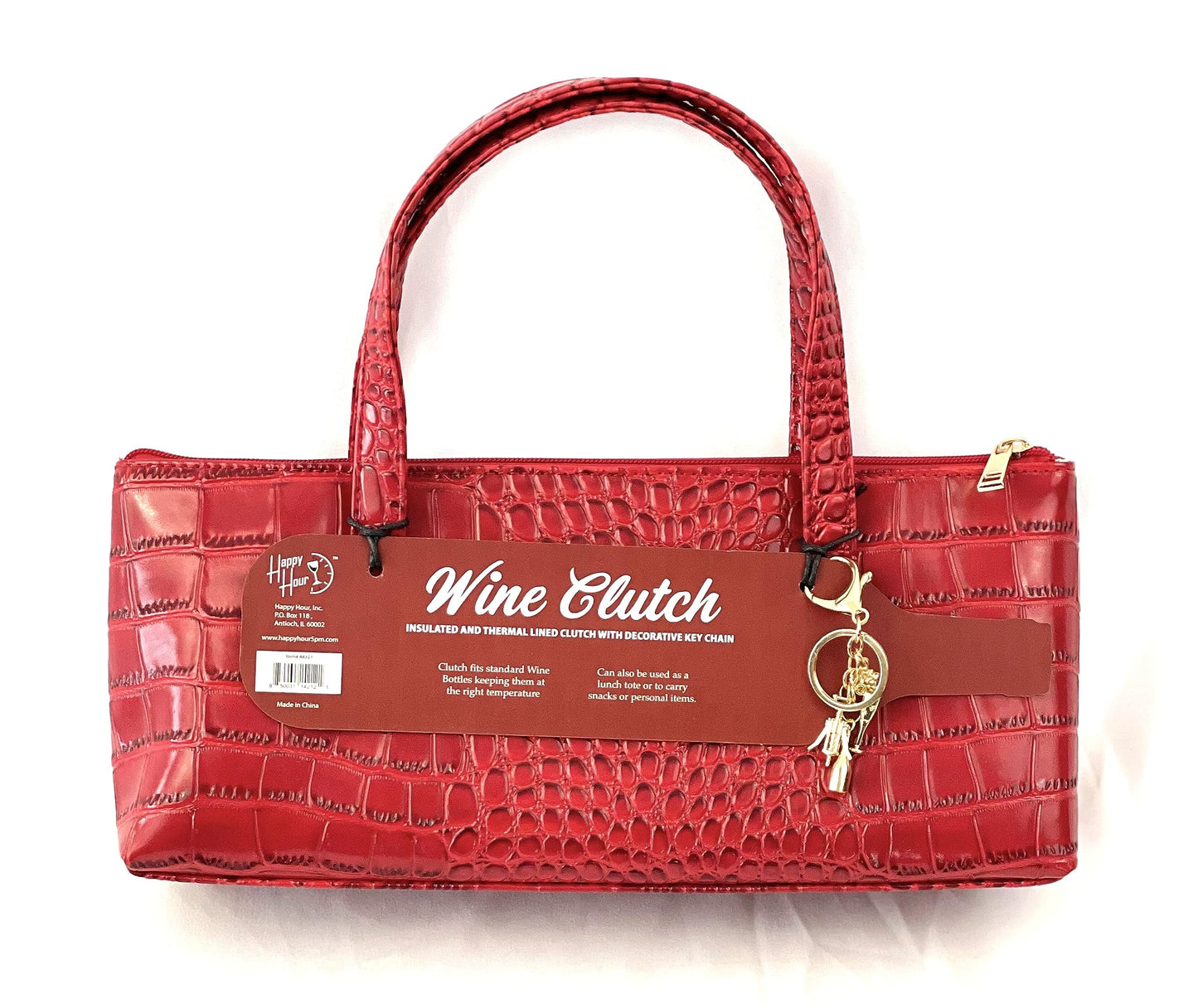 Happy Hour Red Croc Insulated Wine Clutch with Key Chain | Stylish Bottle Carrier Bag for Travel, Picnics & Gifts