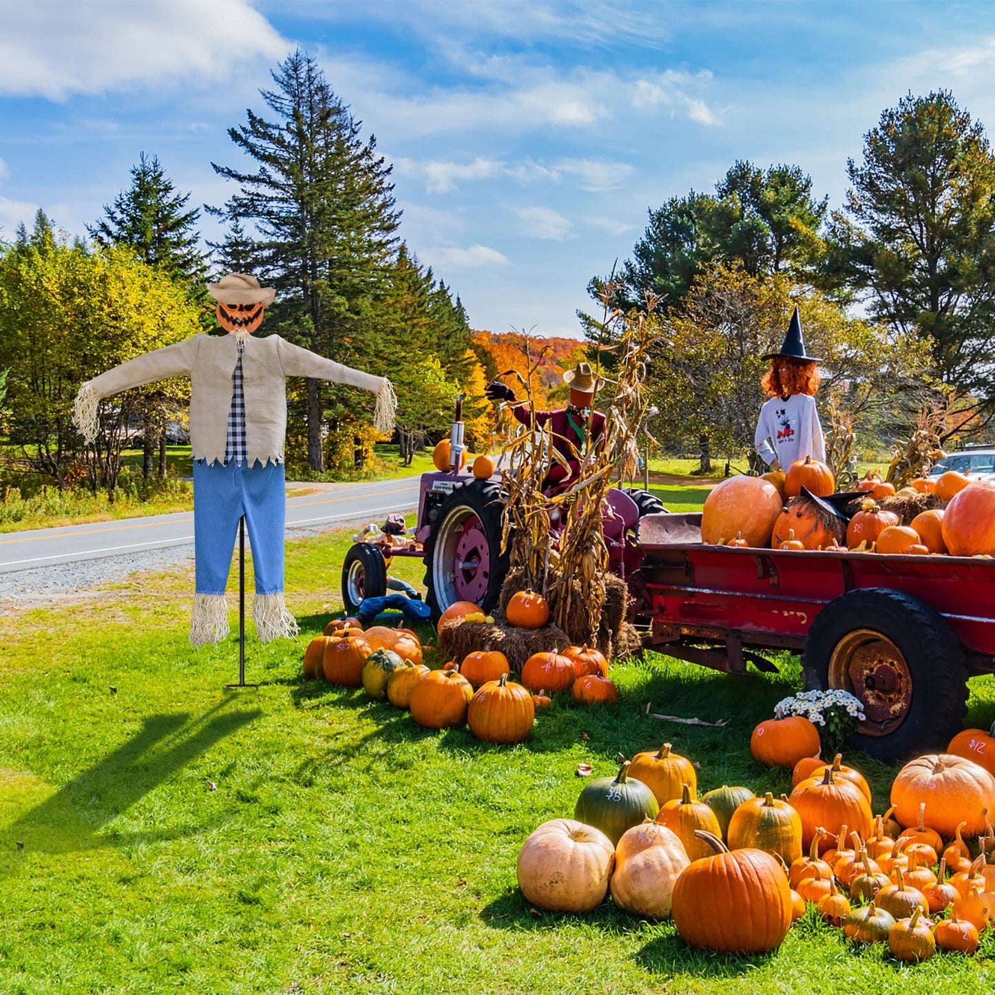 LarpGears Halloween 7.5 Feet Height Pumpkin Scary Scarecrow Ghost Decorations for Outdoor with Metal Stand Scarecrow Ghost Decor Flying Halloween Decorations for Garden and Yard