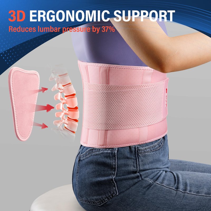 FEATOL Back Brace for Lower Back Pain, Breathable Back Support Belt for Women & Men with Lumbar Pad, Lumbar Support Belt for Heavy Lifting & Work, Pink, 4XL (Circumference:63-68")