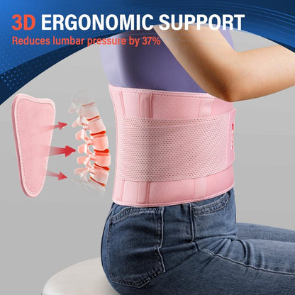 FEATOL Back Brace for Lower Back Pain, Breathable Back Support Belt for Women & Men with Lumbar Pad, Lumbar Support Belt for Heavy Lifting & Work, Pink, 4XL (Circumference:63-68")