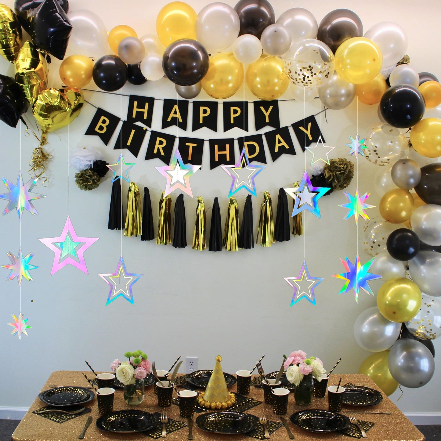 Goresory Star Party Decoration 3D Laser Streamer Backdrop Banner Iridescent Party Supplies Holographic Little Stars Garlands for Birthday Baby Shower Graduation Wedding