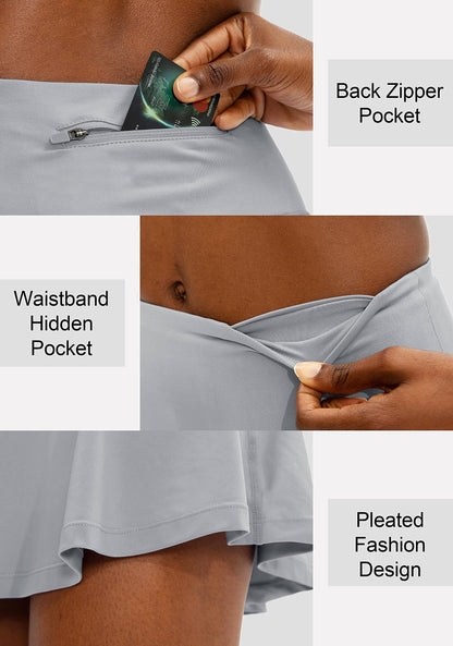 SANTINY Pleated Tennis Skirt for Women with 4 Pockets Women's High Waisted Athletic Golf Skorts Skirts for Running Casual (Grey_XXL)