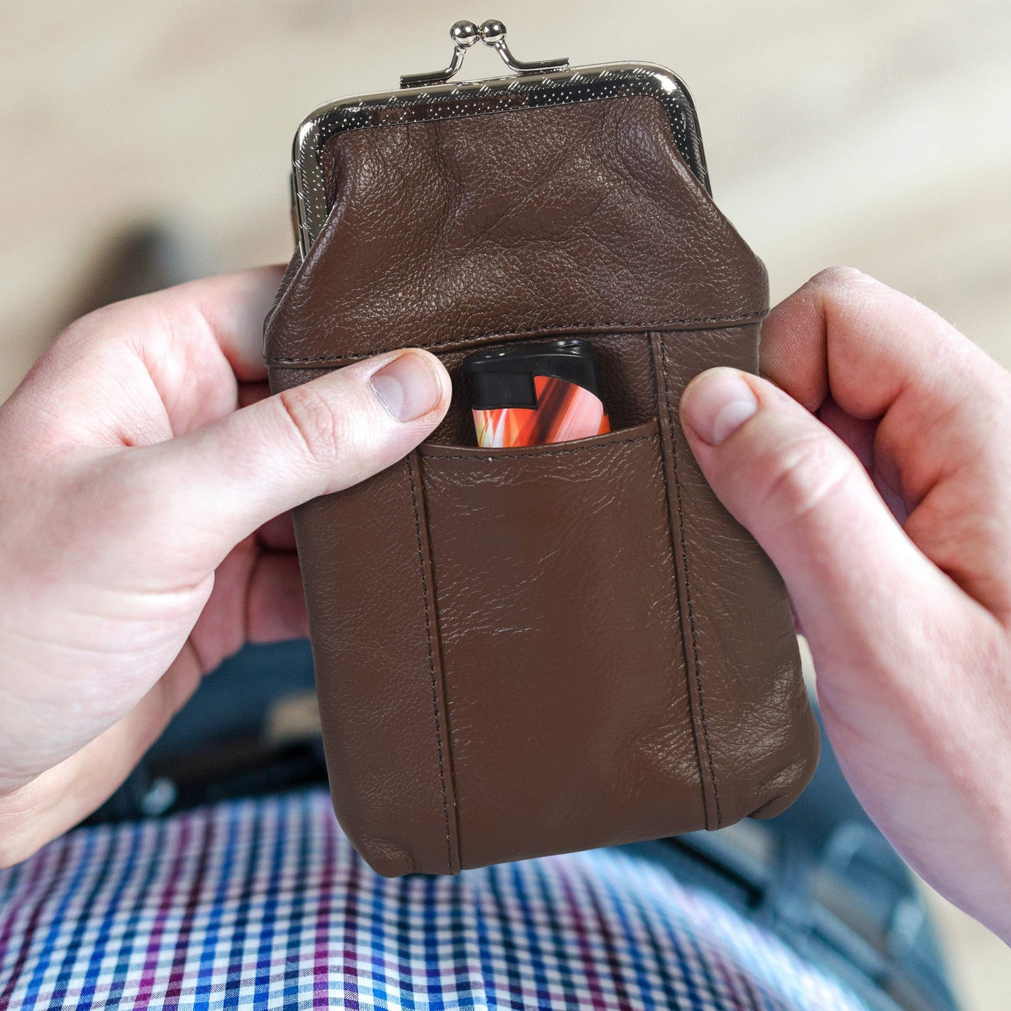 Leather Cigarette Case Pack Holder Regular or 100's Lighter Pocket by Leatherboss (Brown)