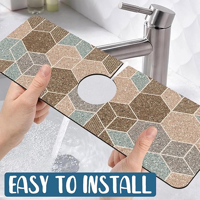 Geometry Blocks Sink Splash Guard Glitter Geometry Faucet Absorbing Mat Fast