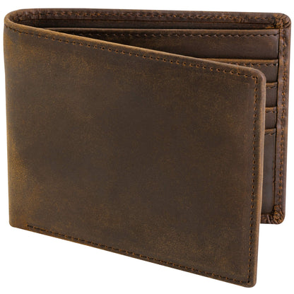 Top Grain Leather Wallet for Men | RFID Blocking | Extra Capacity Bifold Wallet with 2 ID Windows | Ultra Strong Stitching | Slim Billfold with 8 Card Slots | Gift for Him
