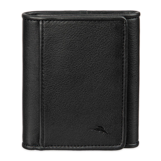 Tommy Bahama Mens Leather Trifold Wallet Black Pebble