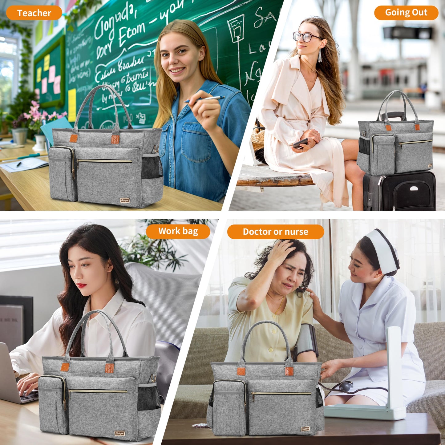 Laptop Tote Bag, Teacher Tote Bag for Women Work 15.6 inch Laptop Work Tote Bag Nurse Tote Bag, Insulated Pocket