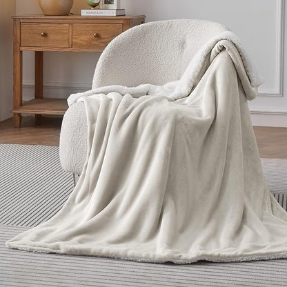Bedsure GentleSoft Sherpa Fleece Throw Blanket for Couch - Thick and Warm, Soft Fuzzy Plush Throw Blanket for Winter, Linen, 50x60 Inches
