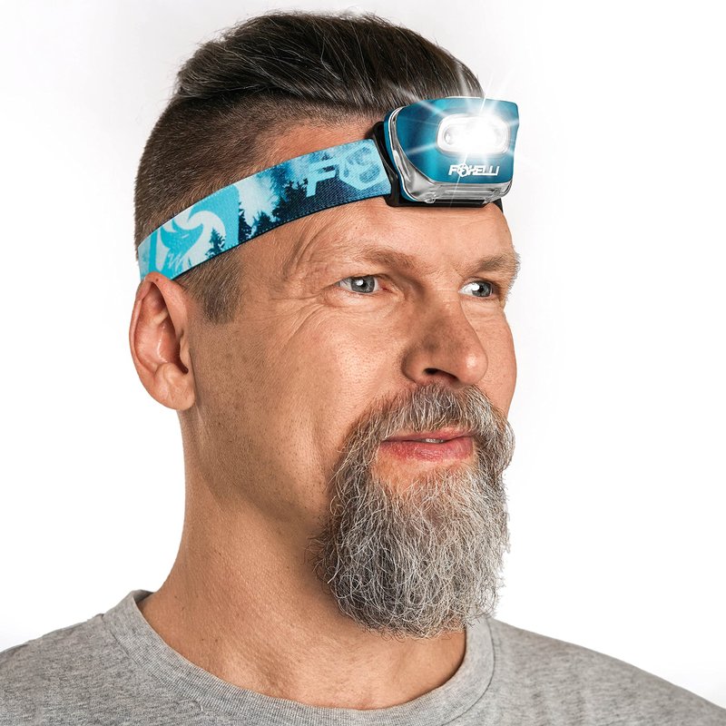 Foxelli LED Headlamp Flashlight for Adults & Kids, Running, Camping, Hiking Head Lamp with White & Red Light, Comfortable Headband, Lightweight & Waterproof, 3 AAA Batteries