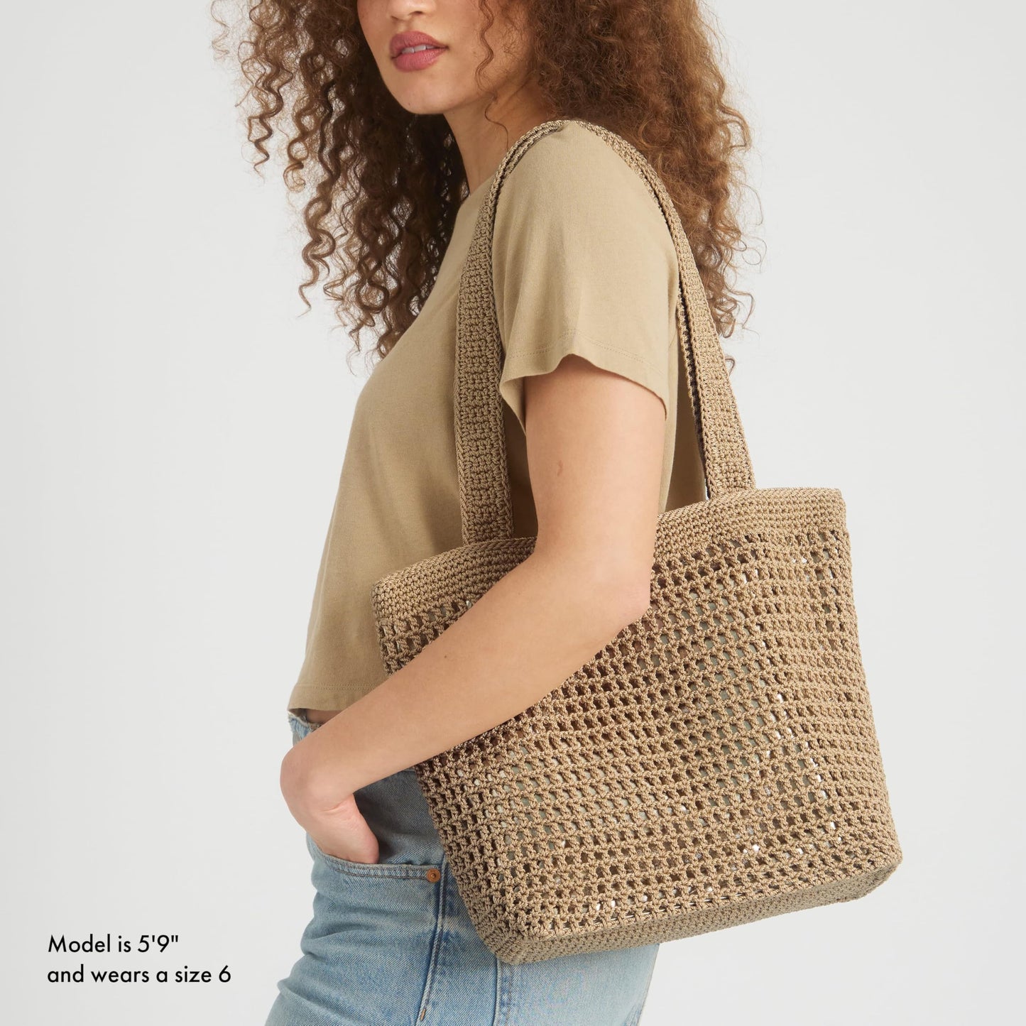 The Sak Casual Classics Tote Bag - Hand Crochet Woman's Purse For Everyday, Travel, Beach Bag - Handbag With Shoulder Straps - Bamboo with Gold Metallic Accents