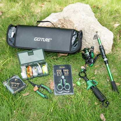 Goture Fishing Rod and Reel Combo - Green Telescoping Fishing Pole Portable Travel Kit with Carrier Bag for Freshwater Saltwater 6FT