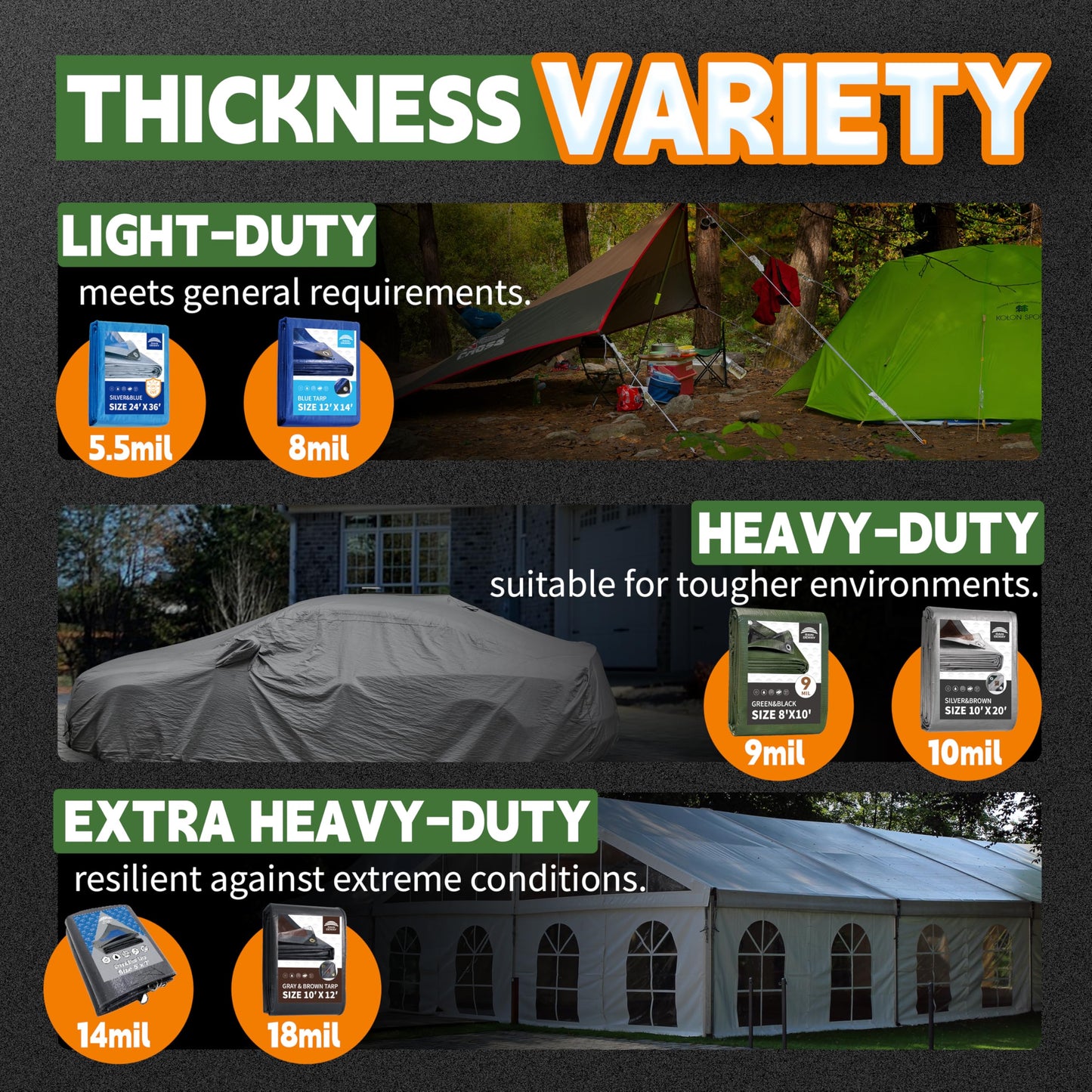 RAINDEWAY 10x12 Feet Tarps Heavy Duty Waterproof,10Mil Thick Multipurpose Poly Tarp Cover with Metal Grommets and Reinforced Edges,Silver/Brown Tarp