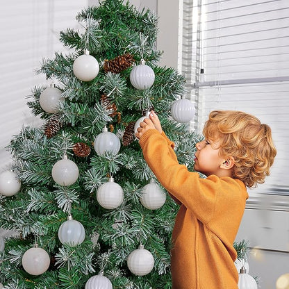 JOIEDOMI 24 Pcs White Christmas Balls Ornaments Set, 2.36" Christmas Tree Ornaments Shatterproof, Xmas Balls Hanging Decorations for Tree Wreath Garland Holiday Wedding Indoor Party Decor