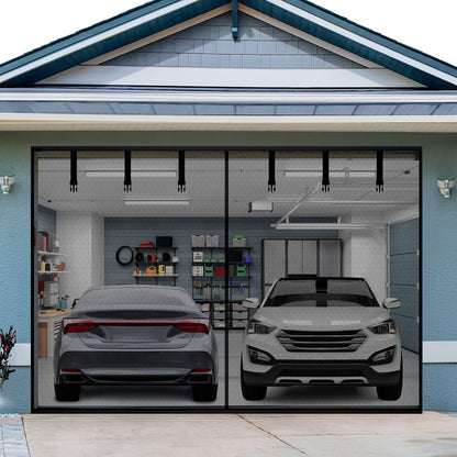 Garage Door Screen for 1 Car 8x7Ft - Magnetic Closure, Reinforced Fiberglass Mesh, Heavy Duty Weighted Bottom, Hands-Free Operation, Easy Assembly & Pass-Through