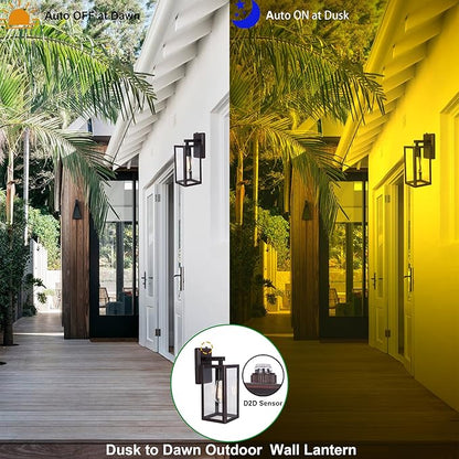 LIT-PaTH Dusk to Dawn Outdoor Wall Lantern, Wall Sconce as Porch Lighting Fixture, E26 Medium Base Max 60W, Anti-Rust Metal with Glass Shade, Oil Rubbed Bronze Finish, 1-Pack
