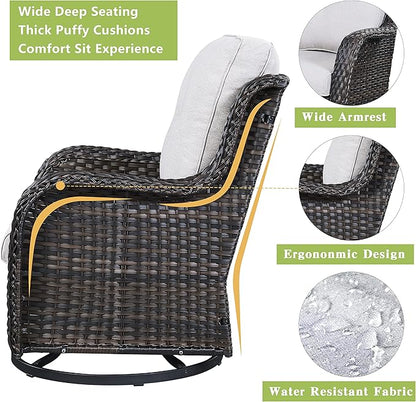 Rilyson Wicker Patio Furniture Set - 6 Piece Rattan Outdoor Sectional Conversation Sets with 2 Rocking Swivel Chairs,2 Ottomans,1 Sofa and 1 Loveseat for Porch Deck Garden(Brown/Beige)