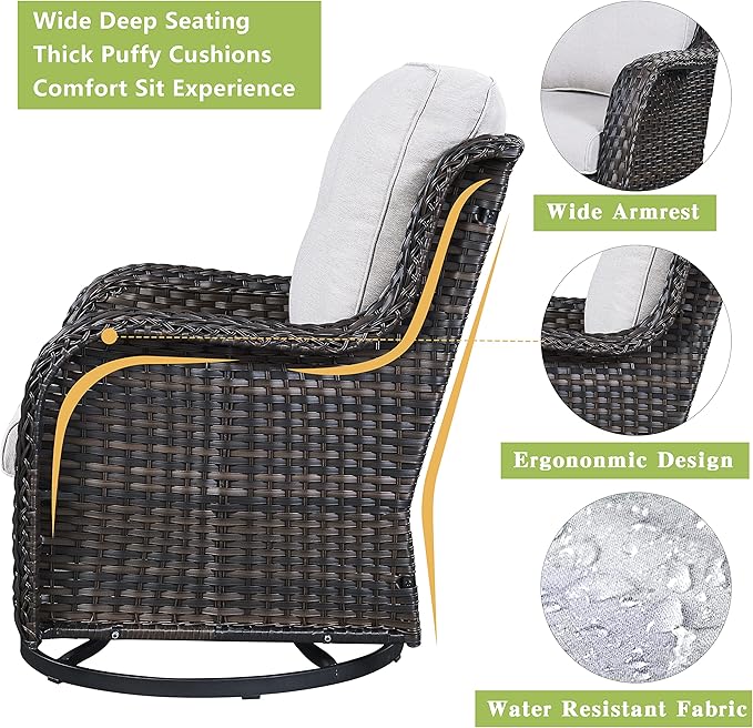 Rilyson Wicker Patio Furniture Set - 7 Piece Rattan Outdoor Sectional Conversation Sets with 4 Swivel Rocking Chairs,2 Ottomans and 1 Sofa for Porch Deck Garden(Brown/Beige)