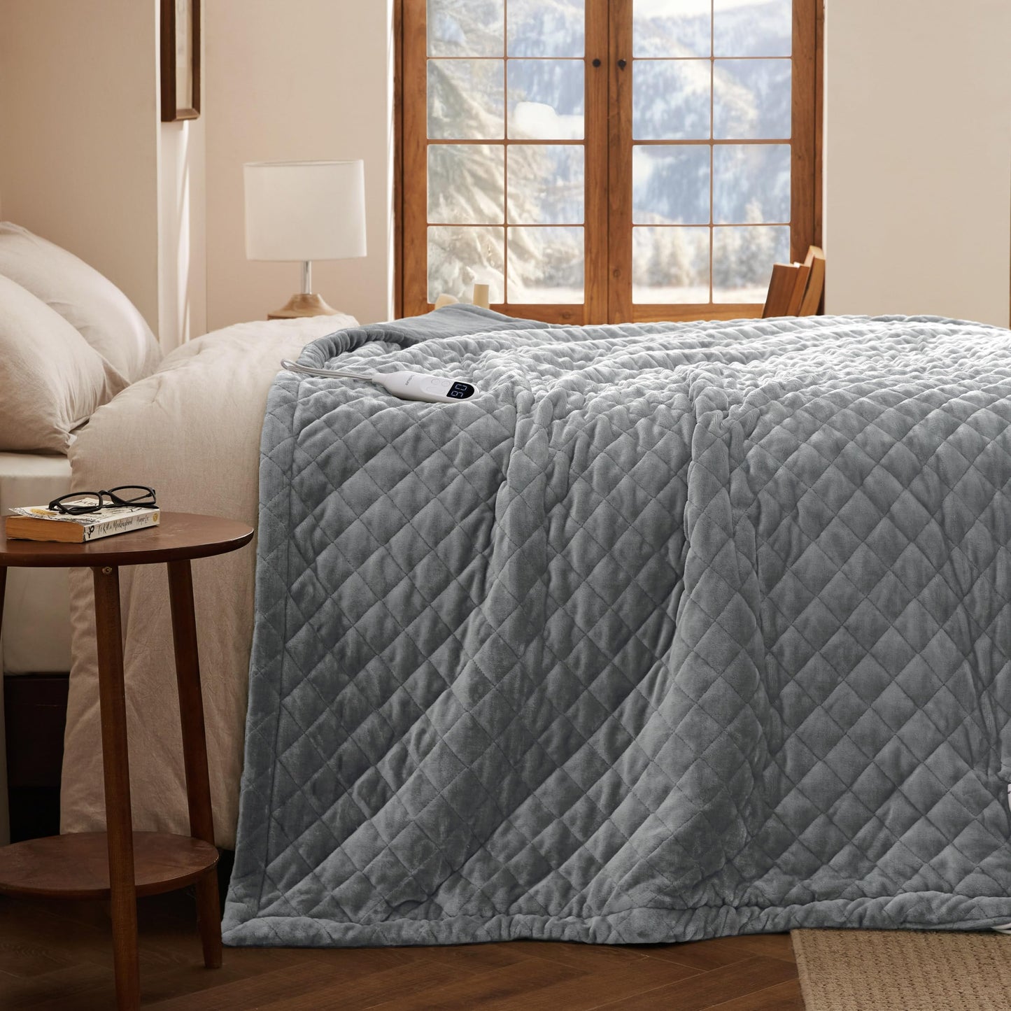 Bedsure Electric Blanket King Size - Dual Control Heated Blanket King Size, Fast Heating with 10 Time Settings & 10 Heat Settings, Warm Gift for Grandma (100x90 inches, Grey)