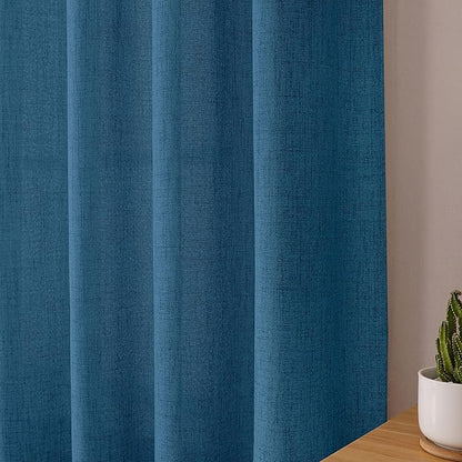 Tollpiz Linen Tier Curtain Rod Pocket Semi Sheer Half Kitchen Curtains Burlap Light Filtering Thick Linen Drape for Bathroom, 30 x 36 inches Long, Classic Blue, Set of 2 Panels