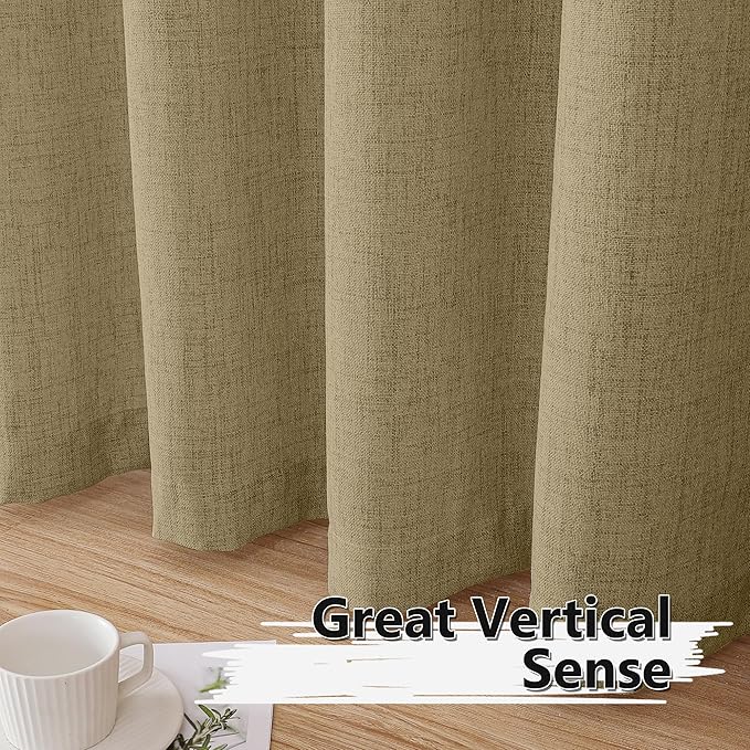 Tollpiz Linen Curtains Living Room Rod Pocket Semi Sheer Curtain Burlap Light Filtering Thick Linen Drapes for Bedroom, 38 x 63 inches Long, Taupe, Set of 2 Panels