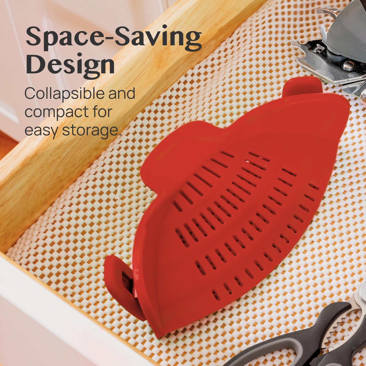 Kitchen Gizmo Snap N' Strain Clip On Strainer for Pots and Pans - Collapsible Silicone Pasta Strainer and Kitchen Gadget for Cooking - Easy to Use, Heat Resistant and Space Saving Colander - Green