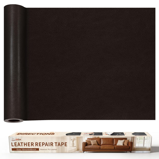 ONine Leather Repair Patch，Leather Repair Tape, 16 x 48 inches Leather Repair Patch for Furniture,Vinyl Repair kit，Leather Couch Patch，for Sofas, Furniture, car Seats(Black Brown)