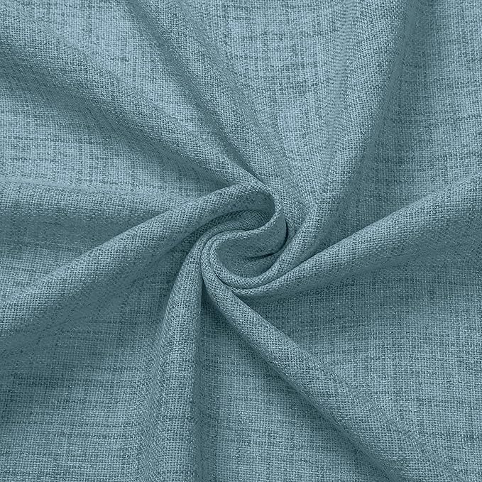 Tollpiz Short Linen Curtains Bedroom Rod Pocket Semi Sheer Curtain Burlap Light Filtering Thick Linen Drapes for Living Room, 38 x 45 inches Long, Dusty Blue, Set of 2 Panels