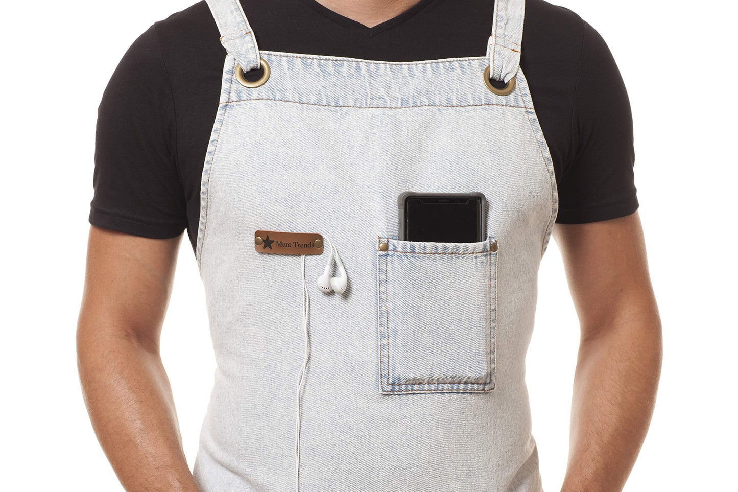 ARAWAK BRAVE Distressed Denim Apron Chef Kitchen BBQ Grill Light Blue Towel Loop + Quick Release Buckle + Tool Pockets Adjustable M to XXL