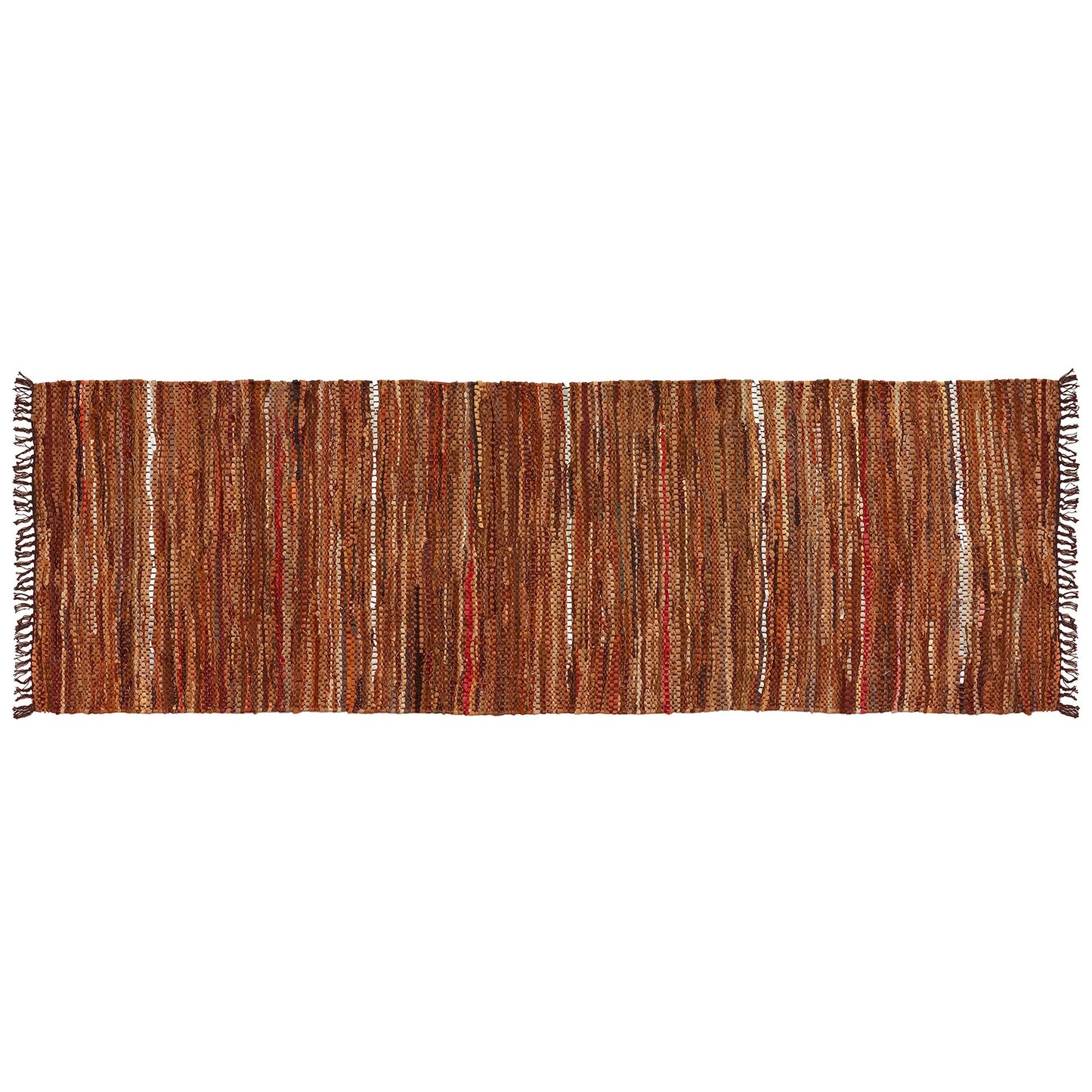 HF by LT Tucson Leather Table Runner, 13 x 39 inches, Handwoven Recycled Leather and Soft Cotton, Brown