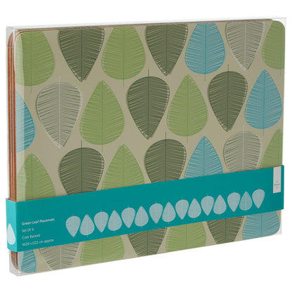 Premier Housewares Green Leaf Placemats, Set of 4, Cork
