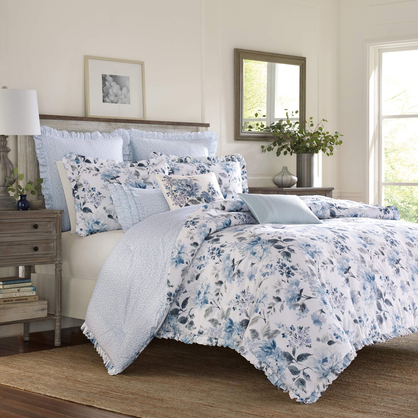 Laura Ashley - Ruffled Throw Pillow, Decorative Home Decor with Envelope Closure (Chloe Blue, 14" x 20")