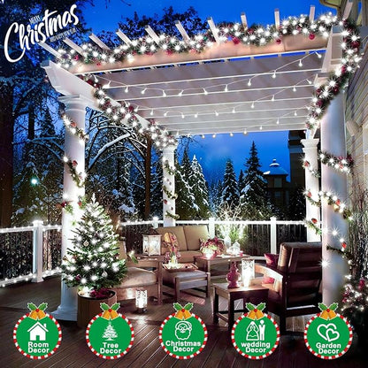 SAUIRS 600FT 1500 LED Christmas Lights Outdoor String Lights with 8 Modes Timer Waterproof Fairy Light Plug in for Outside Indoor Party Xmas Palm Tree Yard Wedding Decorations(Cool White)