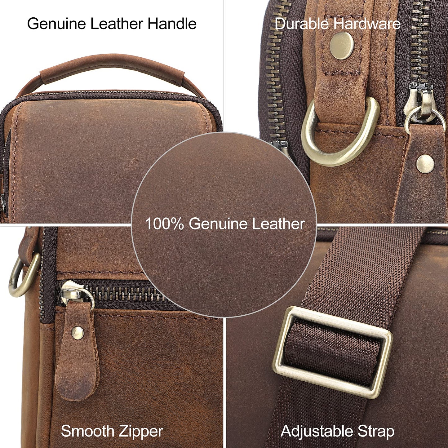 Augus Leather Small Messenger Bag For Men Crossbody Handbag Shoulder Sling Travel Bags for Men Purse Daypack Magnetic Buckle (Brown)
