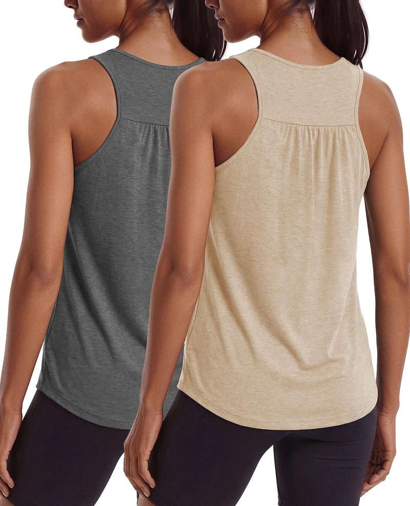PINSPARK Workout Tank Tops for Women Racerback Yoga Gym Shirts Moisture Wicking Athletic Tops Running Exercise Pilates Outfits,Dark Grey/Khaki M