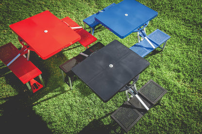PICNIC TIME Picnic Table Portable Folding Table with Umbrella Hole and Bench Seats for Four for Tailgating, Picnics, and Beach, Collapsible to Suit-Case Style for Easy Transport, Lightweight, (Black)
