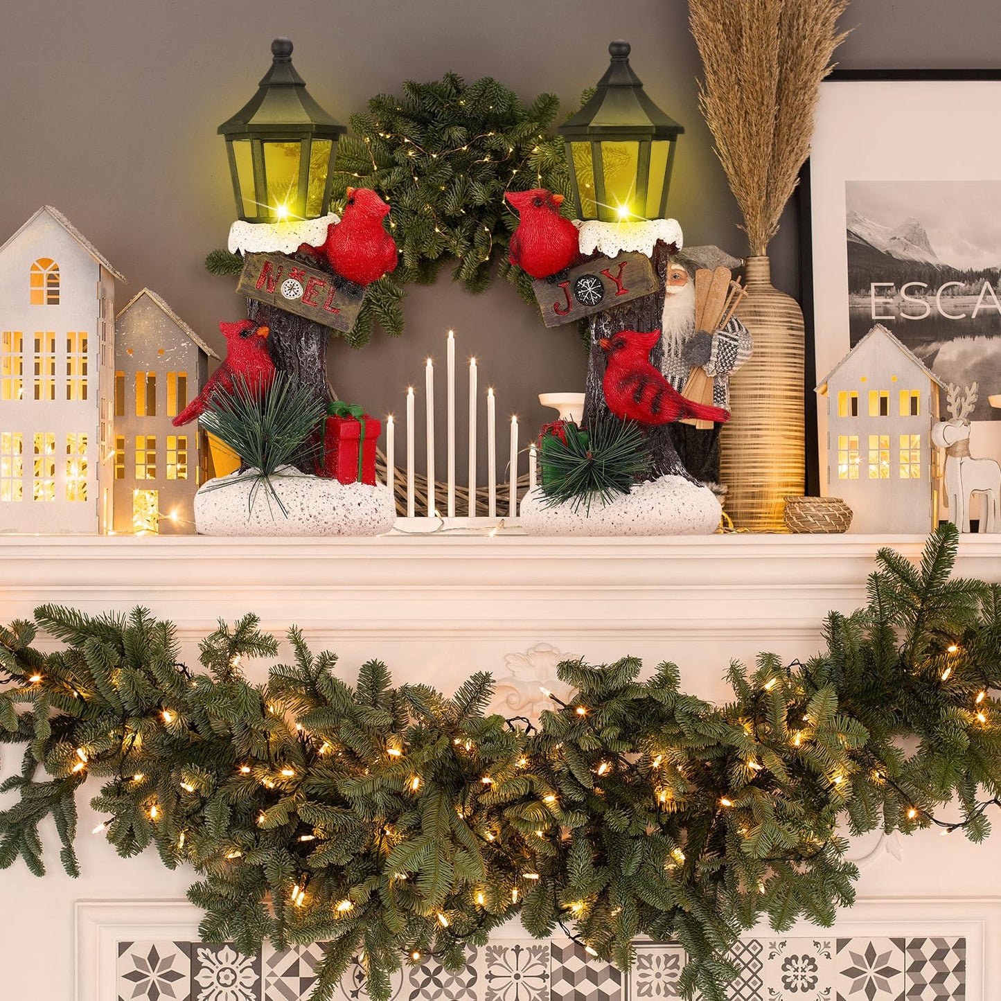Geetery 2 Pcs Christmas Lighted Lamps with Red Cardinal Figurines Light up Red Cardinal Lantern Lamps for Christmas Table Decoration Centerpieces Xmas Gift Home Office Shelf Mantel Fireplace Decor