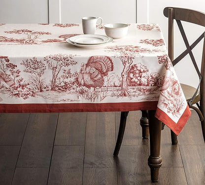 Maison d' Hermine Table Cloth Rectangle Table 100% Cotton 60 x 90 Inches Fall Tablecloth Reusable Everyday Use for Thanksgiving Christmas Decorations Dining Farmhouse Party (Holy Jouy - Red)