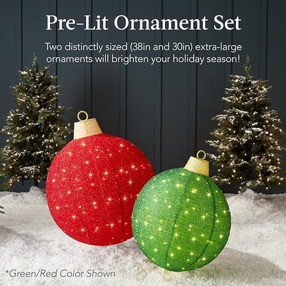 Best Choice Products 2pc Lighted Pop-Up Outdoor Christmas Ornament Set, Holiday Ball Decoration w/ 180 LED Lights, 8 Light Functions - Gold/White
