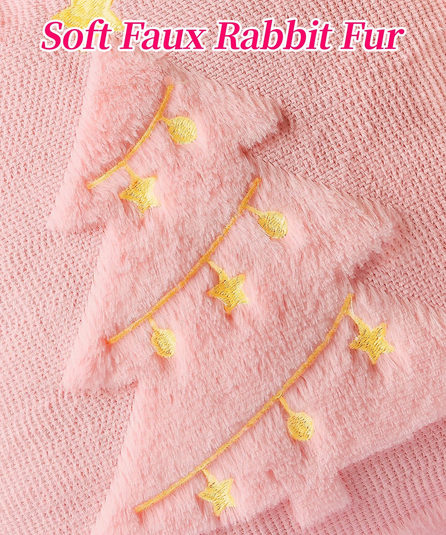 SEGXCFL Christmas Pillow Covers Set of 2 Soft Plush Faux Fur Pillow Cases 3D Embroidered Decorative Couch Cover Home Decor Christmas Throw Pillow Covers 18x18,Pink Christmas Tree
