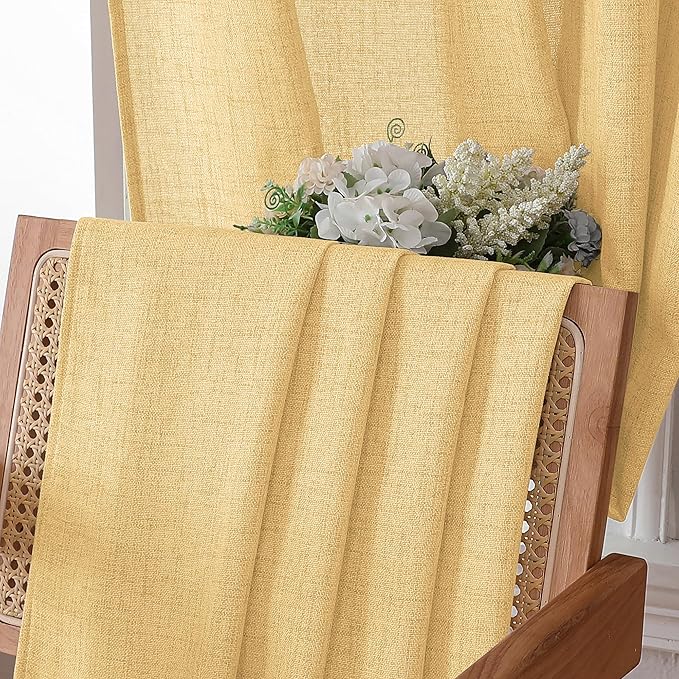 Tollpiz Linen Curtain Bedroom Rod Pocket Semi Sheer Curtains Burlap Light Filtering Thick Linen Drape for Living Room, 54 x 63 inches Long, Beige, Set of 2 Panels