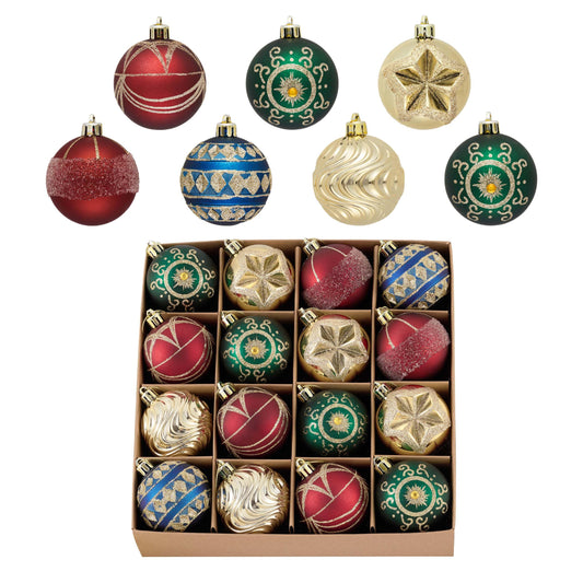 Valery Madelyn Ornaments for Christmas Tree Decorations, 16ct 2.36 Inches Red Green Blue and Gold Shatterproof Christmas Ornaments Set Bulk, Luxury Hanging Decor for Xmas Party Holiday