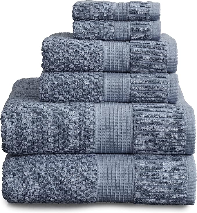 NY Loft 100% Cotton 6 Piece Bath Towel Set | Blue Towels | Oeko-TEX® Standard