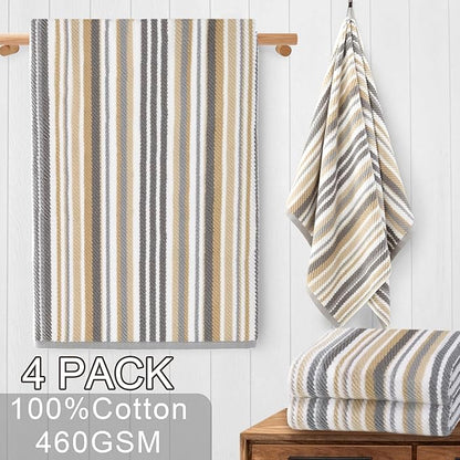 VOOVA & MOVAS Beige Striped Bath Towels, Bathroom Towels Set of 4, Tan Body