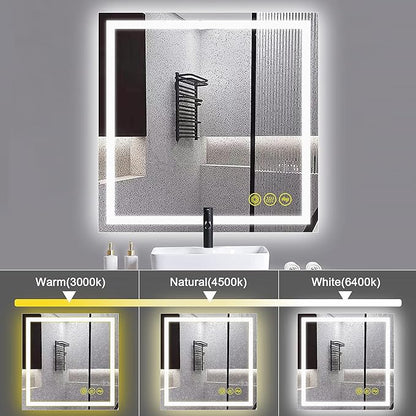 Wall-Mounted LED Square Bathroom Mirror, Makeup Mirror (36 inches x 36 inches,) 3 Color Stepless Dimmable Memory Bathroom Vanity Mirror with Lights CRI90 Smart Mirror with Touch