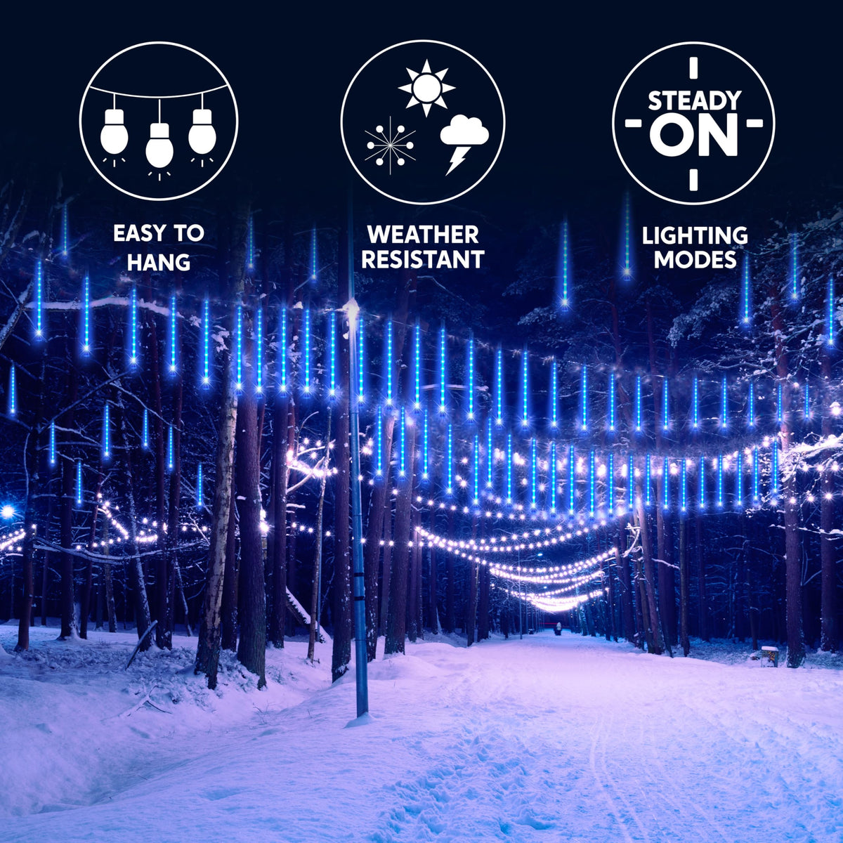 JOYIN Christmas Lights Outdoor,8 Tubes Meteor Shower Lights Blue,192 LEDs, Snowfall Icicle Cascading Rain Light for Christmas Tree Decorations, Wedding Party Holiday Decor