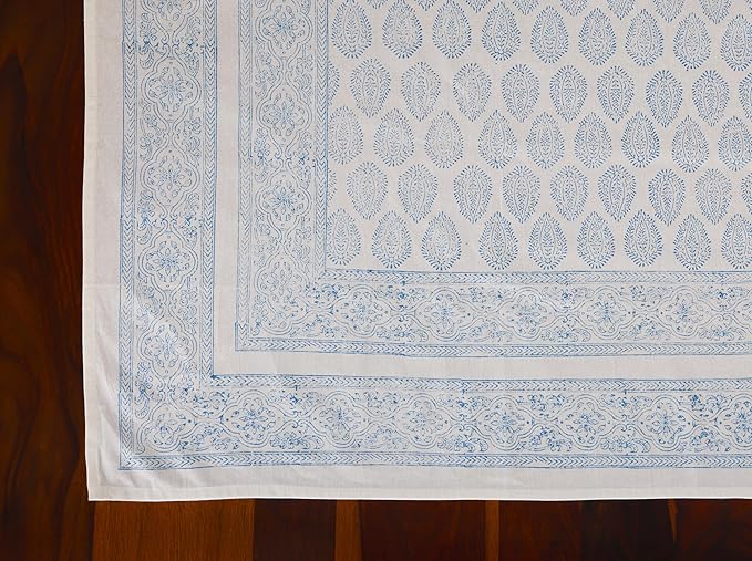 ATOSII Amalfi Blue 100% Cotton Boho Rectangle Fall Tablecloth, Handblock Print Table Cloth for Kitchen I Dining Table Linen Fall Décor I Parties Wedding Outdoors Summer I 72 X 108 Inches I 8 Seater