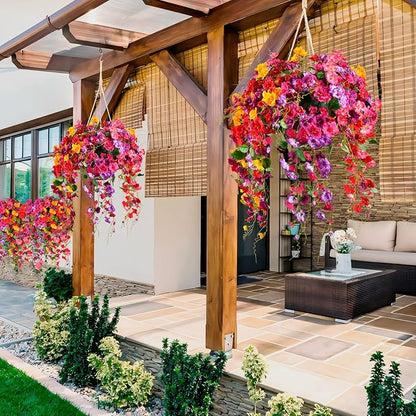 Artificial Flowers for Outdoors 3 Pack Fake Hanging Plants with Faux Hibiscus Flowers Summer Fall Decor UV Resistant Silk Leaves for Indoor Outdoor Front Door Porch Patio Planter Decor