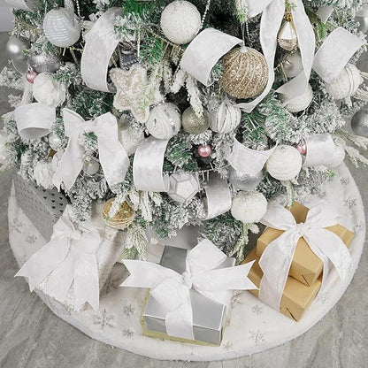 MEEDEE White Crushed Velvet Ribbon 2.5 inch Wired Crushed Velvet Christmas Ribbon 10 Yards for Christmas Tree Decoration, Baskets, Wreaths, Holiday Projects, Wedding Decor and Accents