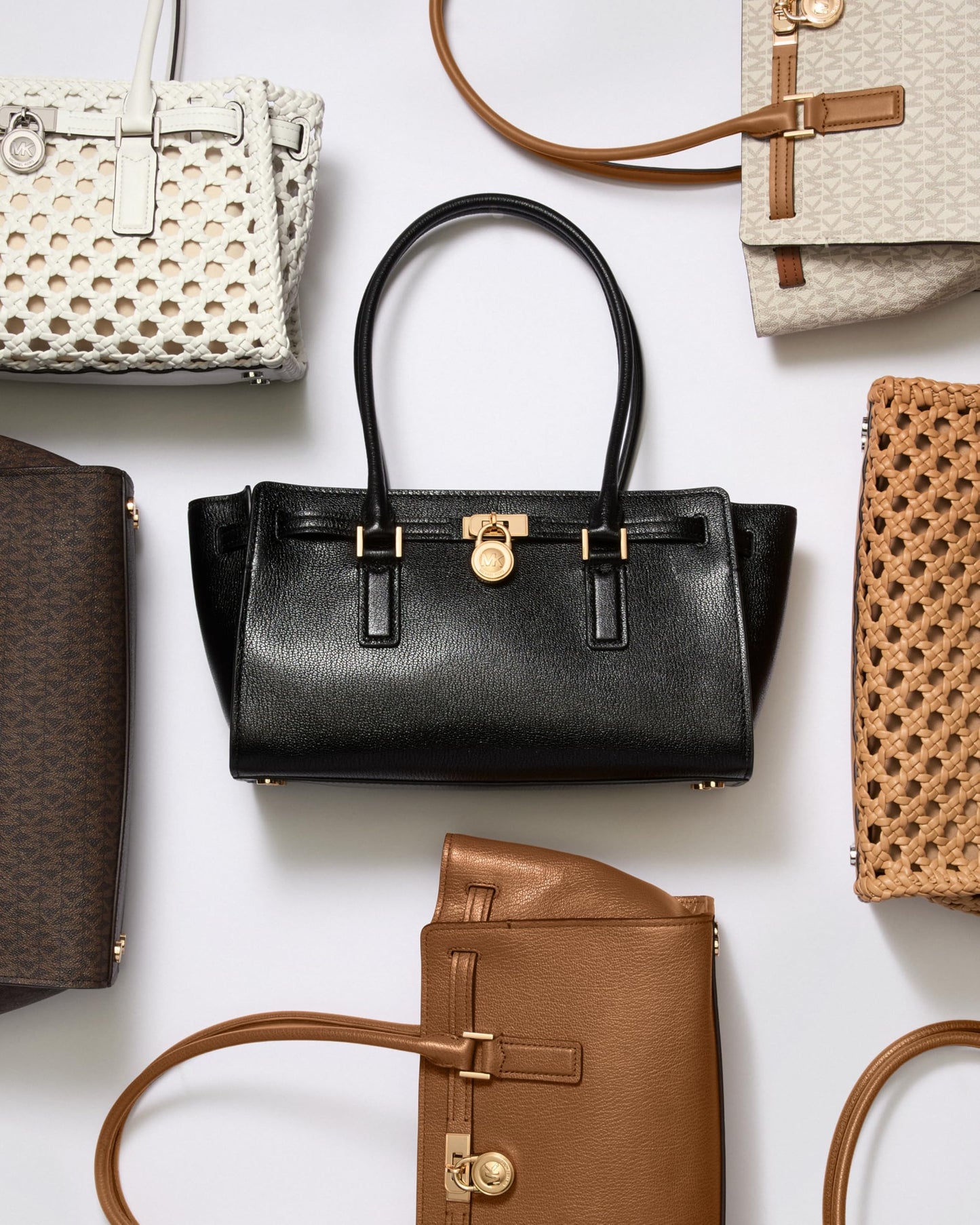 Michael Kors Hamilton Small Shoulder Tote with Charm, Gold-Tone Hardware/Urbino Leather/Black